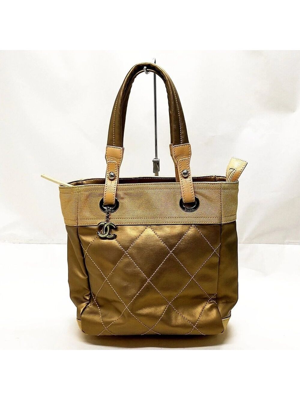 Chanel Hand Bag Gold Coated Canvas 495-081325